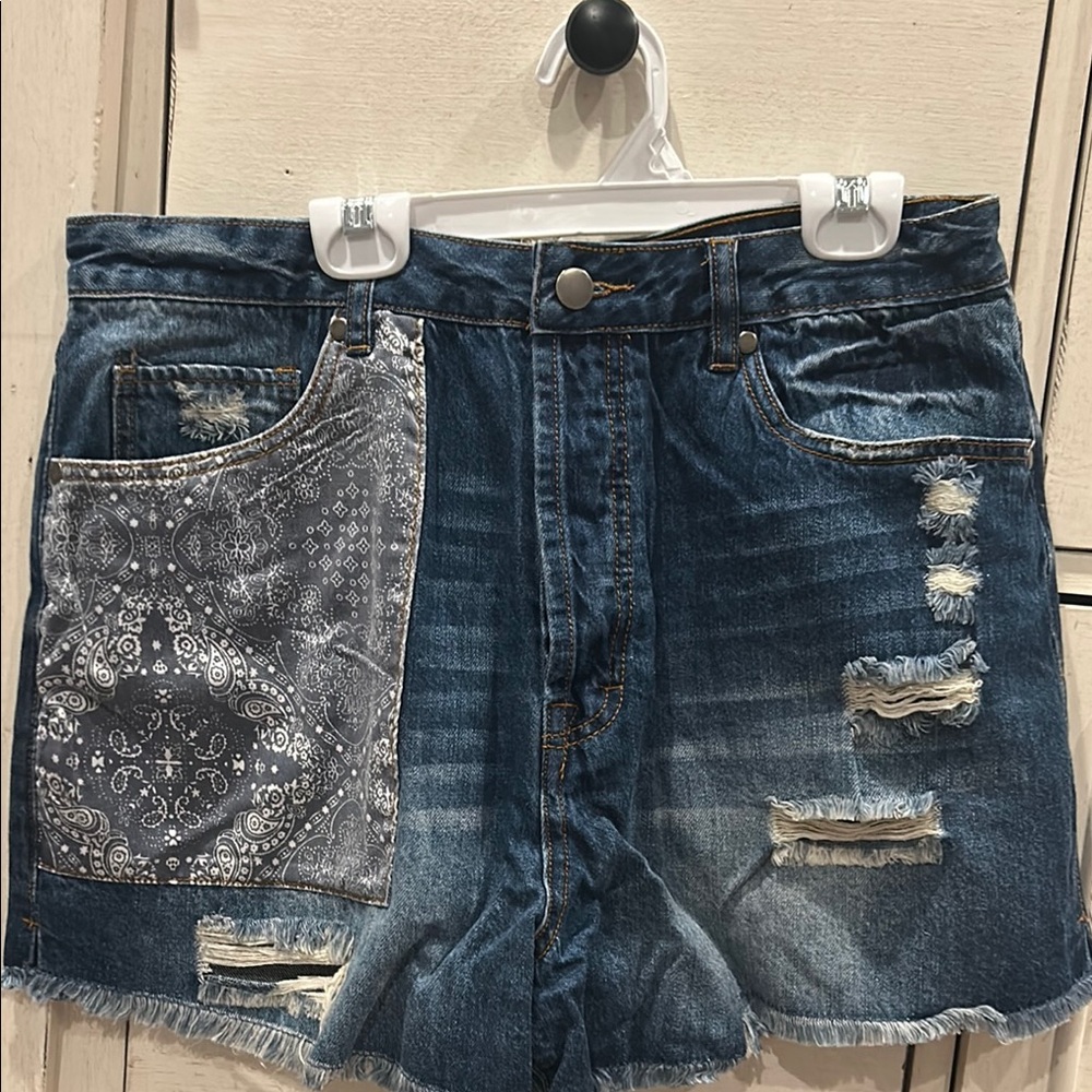 Easel NWT Denim Shorts with Paisley Patch
